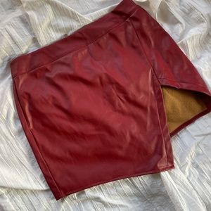 Faux red leather skirt
